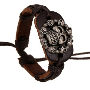 Bratara necromancer, tematica army of the dead, model skull ritual, reglabila, unisex, maro,