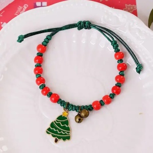 Bratara reglabila, tematica de Craciun, model accesorizat cu bradut impodobit, tematica happy winter, unisex, verde - Img 2