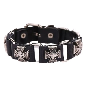 Bratara retro punk, model cu cruci multiple, tematica religioasa, reglabila, unisex, neagra,