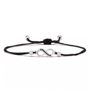 Bratara tip sfoara, reglabila, pandantiv semnul infinitului cu cristale, unisex, neagra