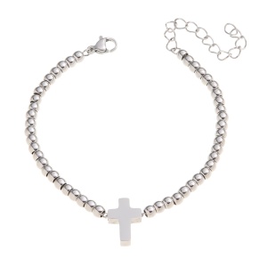 Bratara unisex, model minimalist cu pandantiv tip cruce, tematica I believe, reglabila, argintie