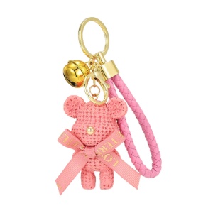 Breloc, model cu ursulet, imitatie de tesatura, accesorii asortate, prindere cu inel si carlig, tematica lovely bear, unisex, roz