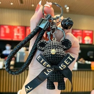 Breloc, model cu ursulet, imitatie de tesatura, accesorii asortate, prindere cu inel si carlig, tematica lovely bear, unisex, negru - Img 2