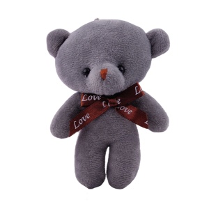 Breloc, model cu ursulet prietenos, accesorizat cu fundita de cadou, tematica I love you, gri