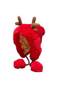 Caciula dama, accesorizata cu cornite de ren, decupaj la spate pentru par, model pom pom cu prindere sub barbie, tematica pretty cute for a deer, marime universala, rosie