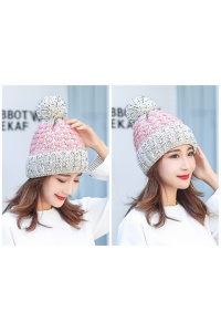 Caciula dama, model calduros cu pom pom si inimioare, tematica I love winter, marime universala, gri - Img 2