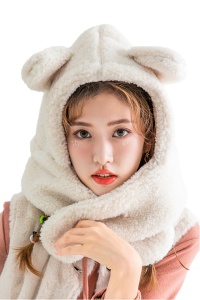 Caciula dama, model cu urechiuse si prelungire tip fular, calduroasa, tematica little naughty bear, marime universala, bej