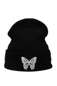 Caciula dama, model minimalist cu fluturas, tematica snow butterfly, marime universala, neagra