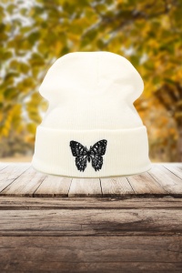 Caciula dama, model minimalist cu fluturas, tematica snow butterfly, marime universala, bej - Img 3