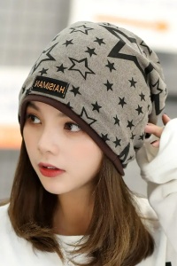 Caciula dama tip bandana, model cool cu stelute dublat la interior, despicatura la ambele parti, tematica urban style, marime universala, maro - Img 3