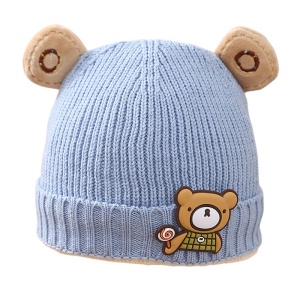 Caciula pentru copii, accesorizata cu urechiuse de ursulet, model minimalist, captuseala delicata, tematica little bear, 3 luni – 3 ani, albastra