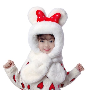 Caciula pentru copii, calduroasa, model voluminos cu urechiuse, accesoriu funda gigantica cu buline, tematica my lovely kid, 1 – 5 ani, alba - Img 2