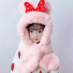 Caciula pentru copii, calduroasa, model voluminos cu urechiuse, accesoriu funda gigantica cu buline, tematica my lovely kid, 1 – 5 ani, roz - Img 3