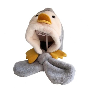 Caciula pentru copii, moale si calduroasa, model cu pinguin zgribulit, tematica picioruse vesele, 2 – 5 ani, gri