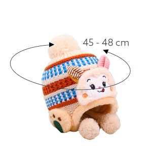 Caciula pentru copii, model calduros cu pom pom cu urechiuse hazlii, prindere sub barbie, tematica iepuras bunny poznas, 0 – 2 ani, bej - Img 4