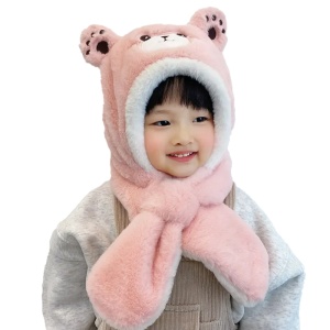 Caciula pentru copii, model cu urechiuse de ursulet tip fular, tematica bear hug, 2 – 6 ani, roz - Img 2