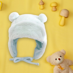 Caciula pentru copii, model cu urechiuse si prindere reglabila, usor elastica la spate, tematica I’m a fluffy bear, 3 – 6 ani, albastru deschis - Img 3