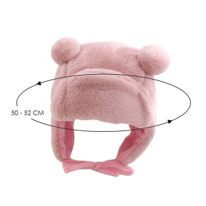 Caciula pentru copii, model cu urechiuse si prindere reglabila, usor elastica la spate, tematica I’m a fluffy bear, 3 – 6 ani, roz - Img 4