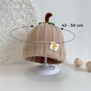 Caciula pentru copii, model delicat cu codita de dovleac, tematica sweet pumpkin, 3 luni – 3 ani, maro - Img 4