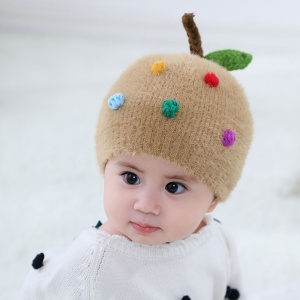 Caciula pentru copii, model fructe delicioase cu codita, tematica sweet baby, 0 – 6 luni, maro - Img 2