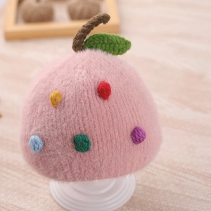 Caciula pentru copii, model fructe delicioase cu codita, tematica sweet baby, 0 – 6 luni, roz - Img 3