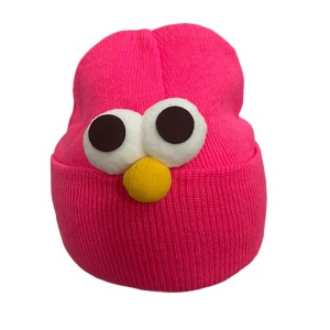 Caciula pentru copii, model minimalist accesorizat cu ochisori curiosi si nasuc nazdravan, tematica funny little baby, 0 – 1 ani, roz aprins