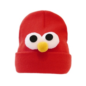Caciula pentru copii, model minimalist accesorizat cu ochisori curiosi si nasuc nazdravan, tematica curious little baby, 0 – 1 ani, rosie