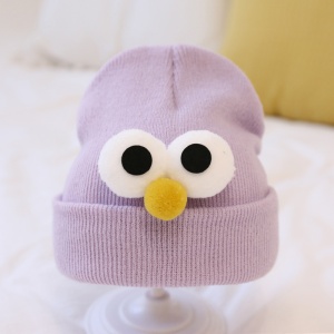 Caciula pentru copii, model minimalist accesorizat cu ochisori curiosi si nasuc nazdravan, tematica funny little baby, 0 – 1 ani, mov - Img 2