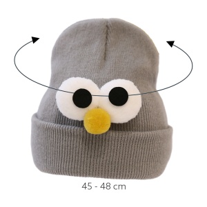 Caciula pentru copii, model minimalist accesorizat cu ochisori curiosi si nasuc nazdravan, tematica curious little baby, 0 – 1 ani, gri - Img 4