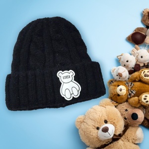 Caciula pentru copii, model moale si calduroasa, tematica happy bear world, 3 – 10 ani, neagra - Img 3