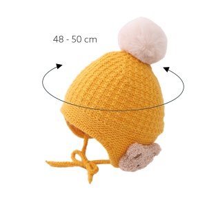 Caciula pentru copii, model pom pom si ursulet la urechi, prindere sub barbie reglabila, tematica prietenul meu blanos, 1 – 2 ani, galbena - Img 3