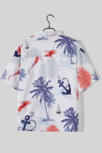 Camasa barbati, maneca scruta, croi lejer, model summer sea, alba - Img 2