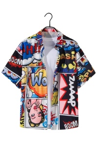 Camasa barbati, maneca scurta, croi lejer, model benzi desenate, multicolor
