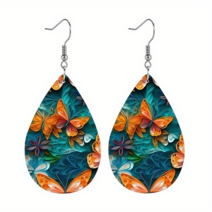 Cercei dama, model deosebit cu fluturasi, pandantiv cu imprimeu grafic, tematica beautiful butterfly, multicolori