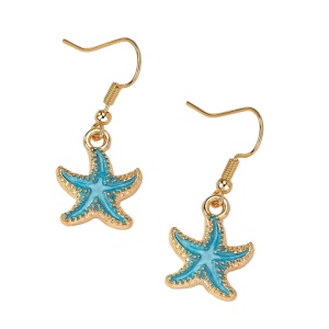 Cercei dama, model deosebit de vara cu stelute de mare delicate, tematica summer sea, albastri cu auriu