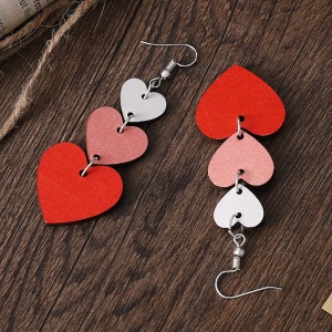 Cercei dama, model lung cu inimioare multiple, tematica fashion heart, rosii - Img 4