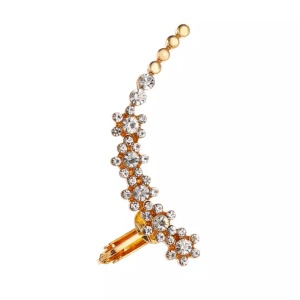 Cercel dama, model single ear, floare si cristale semipretioase, cascada, auriu