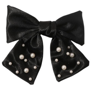 Clama de par, accesorizata cu funda satinata, model elegant cu margelute, tematica fancy lady, neagra