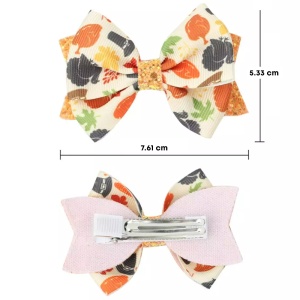 Clama de par, cu accesoriu fundita, imprimeu multicolor, detalii aurii - Img 2