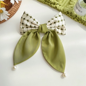 Clama de par, model office style cu funda, tematica green world, cu imprimeu abstract si accesorii perlute, verde - Img 3