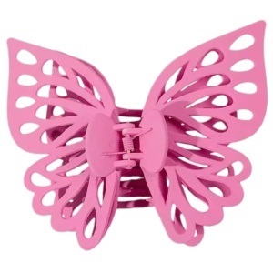 Cleste de par, prinde puternica, model voluminos fluture elegant, tematica I love butterfly, roz inchis
