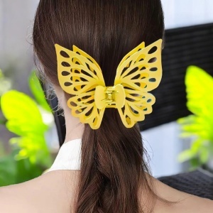 Cleste de par, prinde puternica, model voluminos fluture elegant, tematica I love butterfly, galben - Img 2