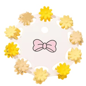 Clesti de par, set 10 bucati, model minimalist, prindere puternica, floricele delicate, M2, tematica happy life, galben