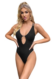Costum de baie dama, 1 piesa, model senzual de vara cu open heart, tematica provocatoare negru