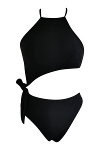 Costum de baie dama, 2 piese, abdomen la vedere, reglabil dupa gat si in talie negru - Img 4