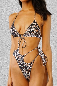 Costum de baie dama, 2 piese, animal print leopard, slip tanga, sutien reglabil RO - Img 3