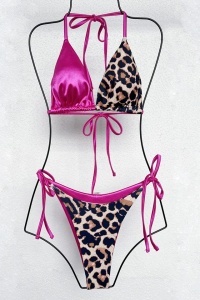 Costum de baie dama, 2 piese, model duo sexy, imprimeu animal print, sutien cupe triunghiulare si chilot reglabil, tematica wild summer roz - Img 4