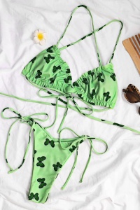 Costum de baie dama, 2 piese, model sexy summer fantezie cu fluturasi verde - Img 3