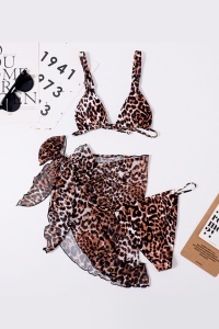 Costum de baie dama, 3 piese, animal print, sarpe, slip brazilian, sutien reglabil si esarfa tip fusta - Img 3