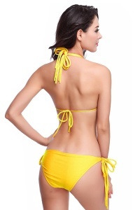Costum de baie dama, galben, 2 piese, slip clasic reglabil si sutien reglabil RO - Img 3